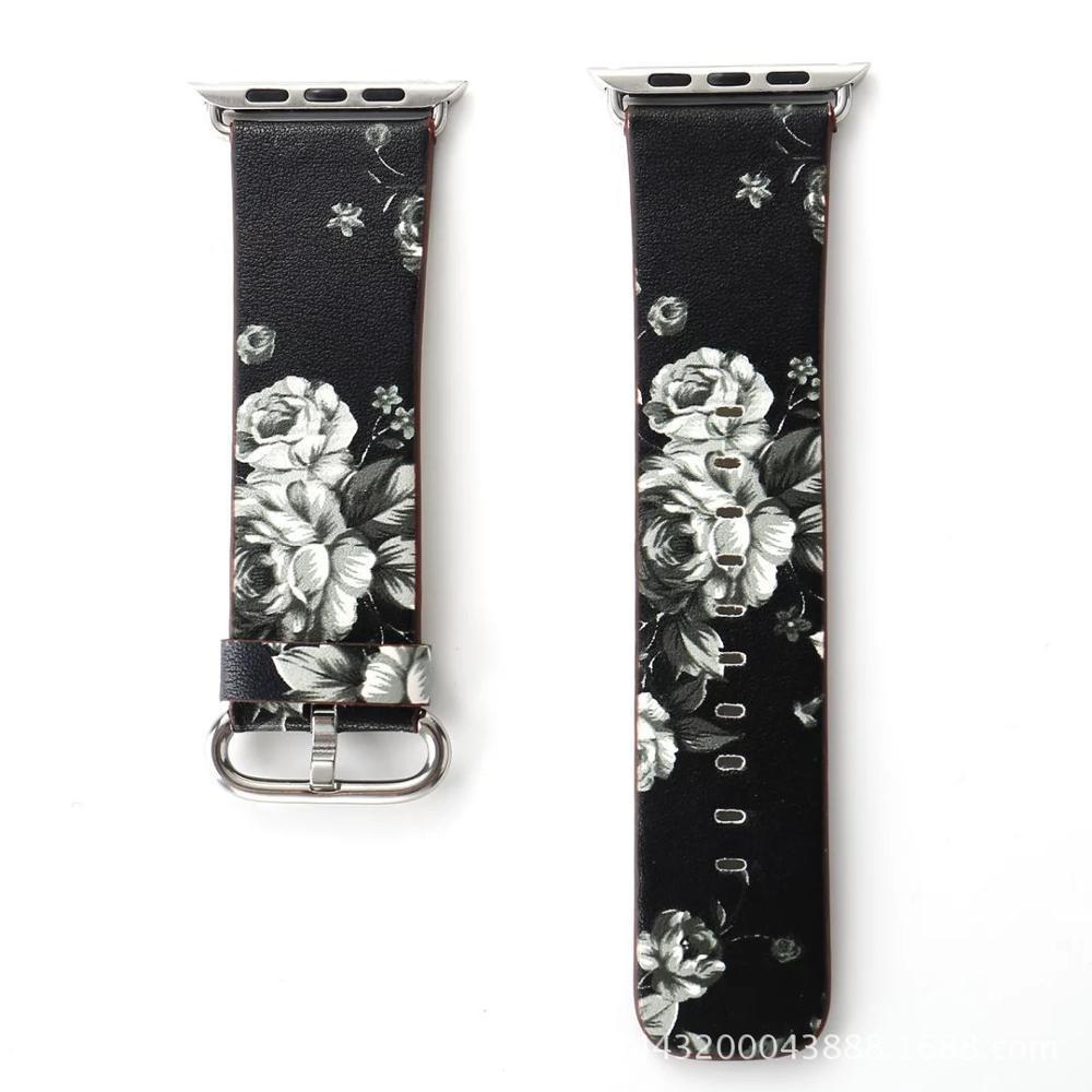 Floral Printed Leather strap For Apple Watch band apple watch 5 4 3 band 42mm/38mm 44mm/40mm correa iwatch band Bracelet watchband