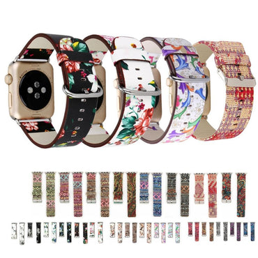 Floral Printed Leather strap For Apple Watch band apple watch 5 4 3 band 42mm/38mm 44mm/40mm correa iwatch band Bracelet watchband