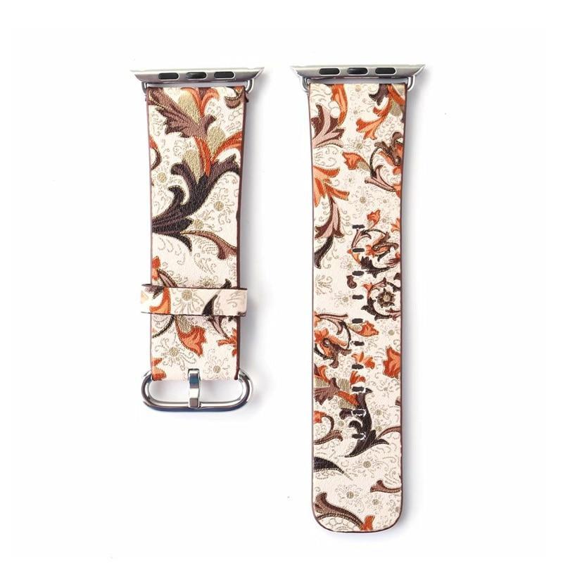 leather strap For Apple Watch band 42mm 38mm iwatch series 3 2 1 Vintage Flower Print wrist bands bracelet straps belt