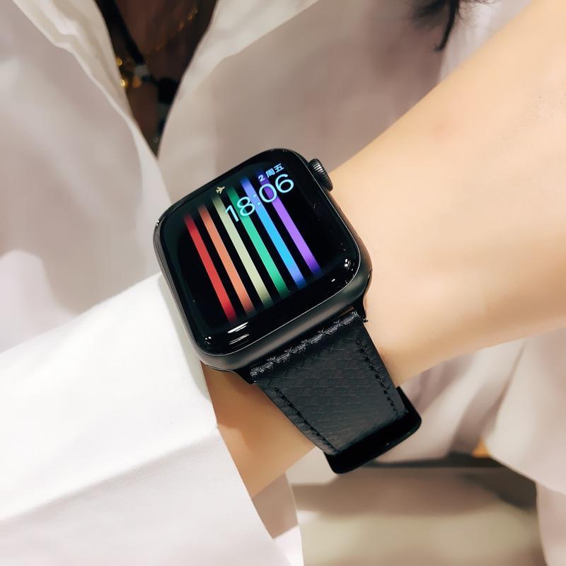 Luxury Strap for Apple watch band 44 mm 40mm iWatch band 42mm 38mm Carbon fiber+Leather watchband bracelet Apple watch 4 3 2 1
