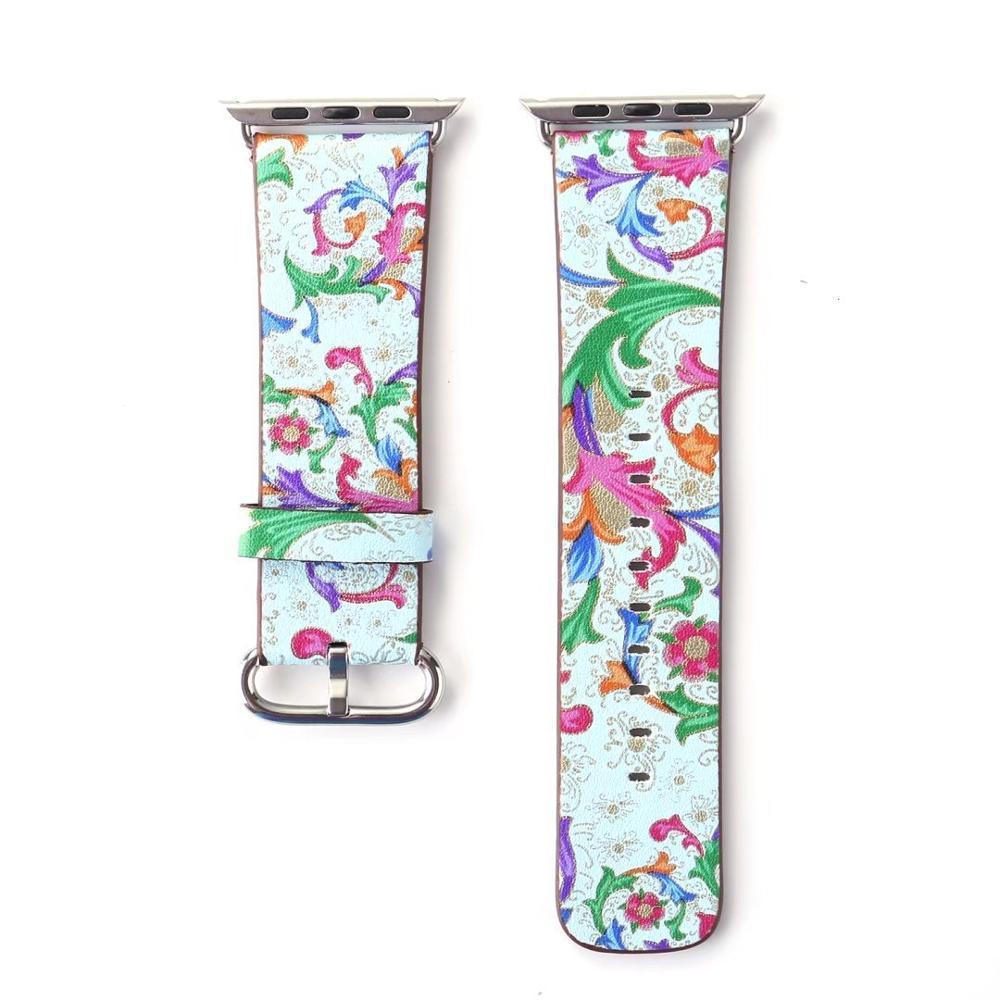 Floral Printed Leather strap For Apple Watch band apple watch 5 4 3 band 42mm/38mm 44mm/40mm correa iwatch band Bracelet watchband