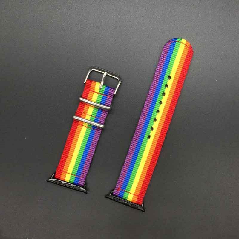 Nato strap For Apple Watch band 42MM/38MM iwatch band 3/2/1 44mm 40mm rainbow bracelet Woven Nylon apple watch 4 3 belt