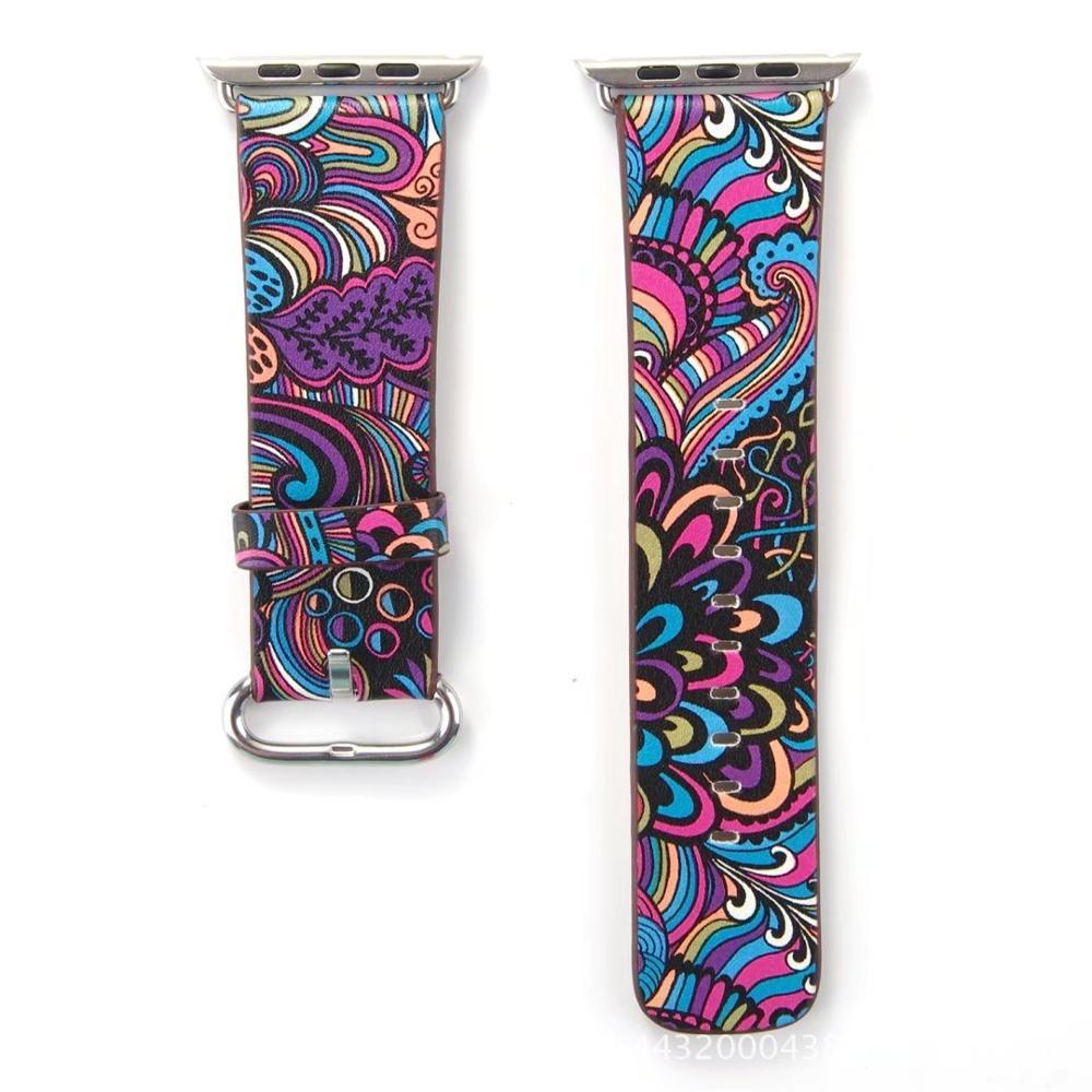 Floral Printed Leather strap For Apple Watch band apple watch 5 4 3 band 42mm/38mm 44mm/40mm correa iwatch band Bracelet watchband