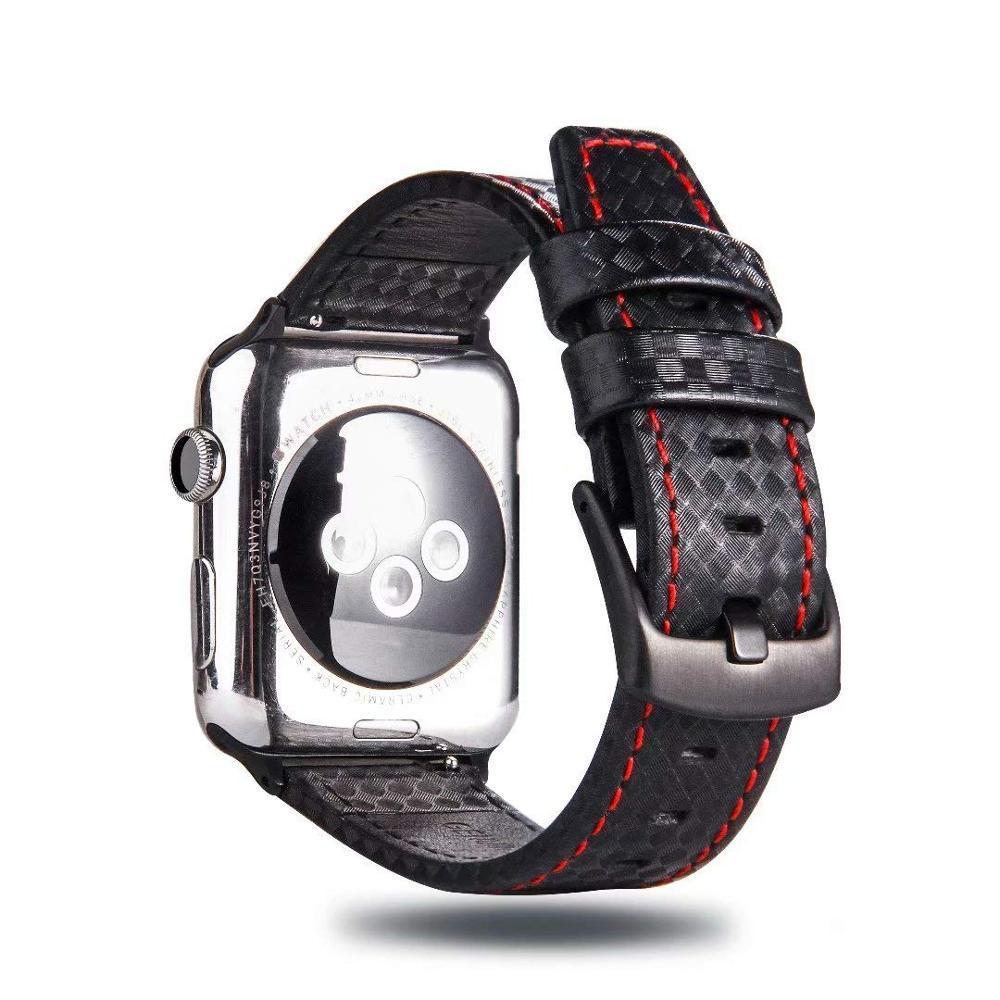 Luxury Strap for Apple watch band 44 mm 40mm iWatch band 42mm 38mm Carbon fiber+Leather watchband bracelet Apple watch 4 3 2 1