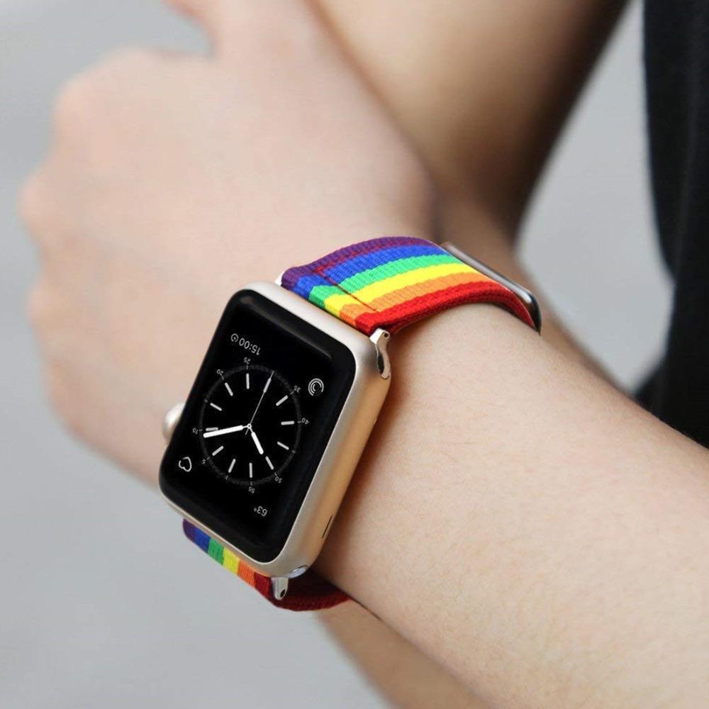 Nato strap For Apple Watch band 42MM/38MM iwatch band 3/2/1 44mm 40mm rainbow bracelet Woven Nylon apple watch 4 3 belt