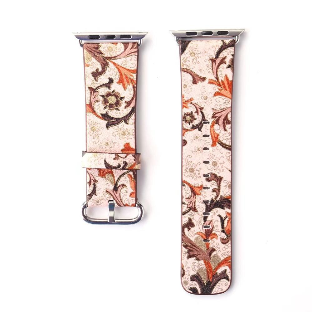 Floral Printed Leather strap For Apple Watch band apple watch 5 4 3 band 42mm/38mm 44mm/40mm correa iwatch band Bracelet watchband