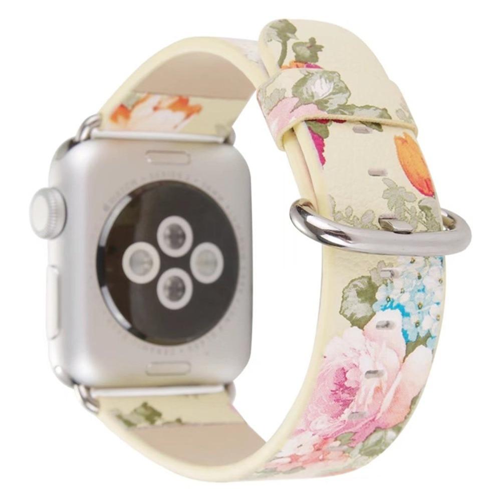 Floral Leather Strap For Apple Watch band 5 4 44mm/42mm/40mm/38mm iwatch series 5 4 3 2 1 Wrist Flower Printed Bracelet belt