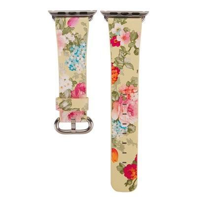 Floral Leather Strap For Apple Watch band 5 4 44mm/42mm/40mm/38mm iwatch series 5 4 3 2 1 Wrist Flower Printed Bracelet belt