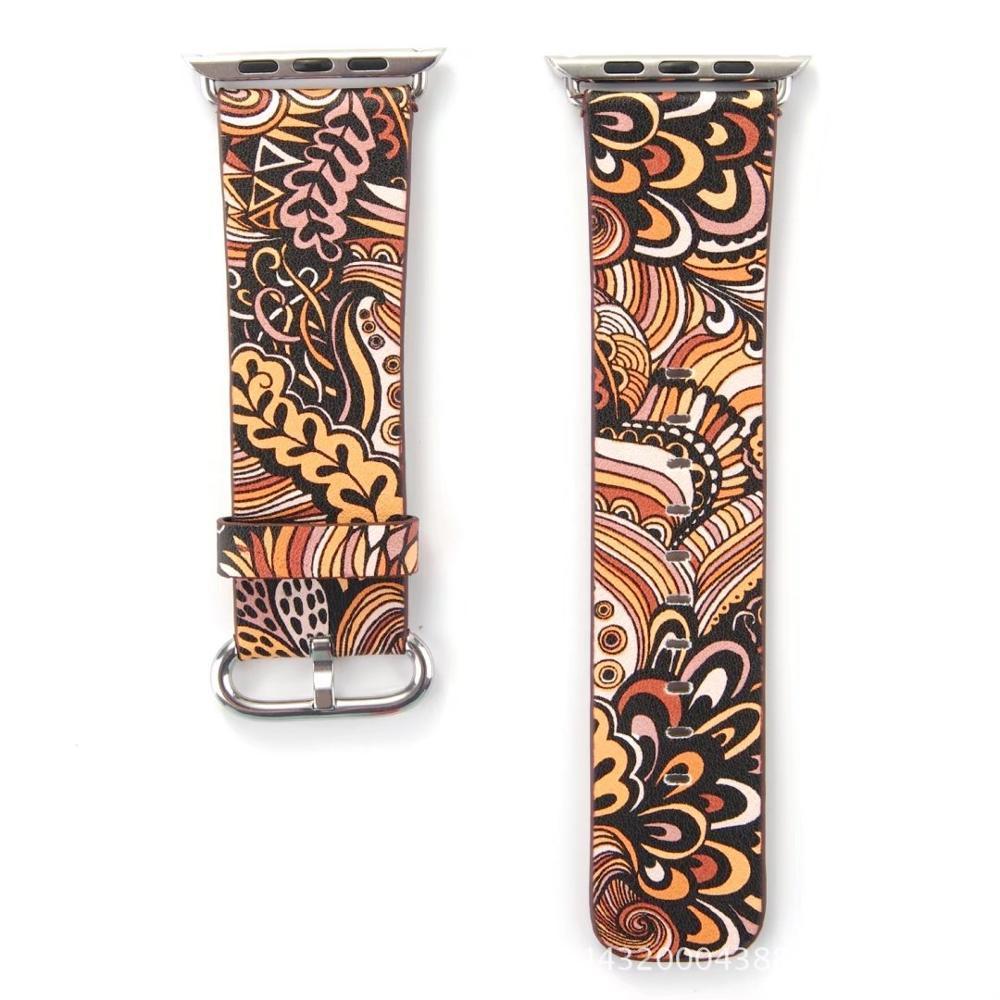 Floral Printed Leather strap For Apple Watch band apple watch 5 4 3 band 42mm/38mm 44mm/40mm correa iwatch band Bracelet watchband