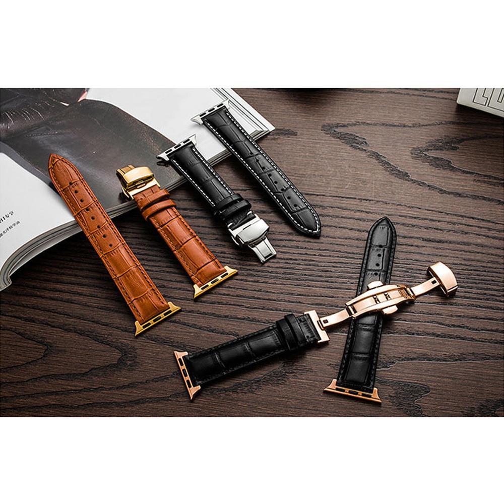 Leather strap For Apple watch band 4 44mm 40mm Butterfly buckle bands Iwatch series 3 2 1 42mm 38mm bracelet wrist belt