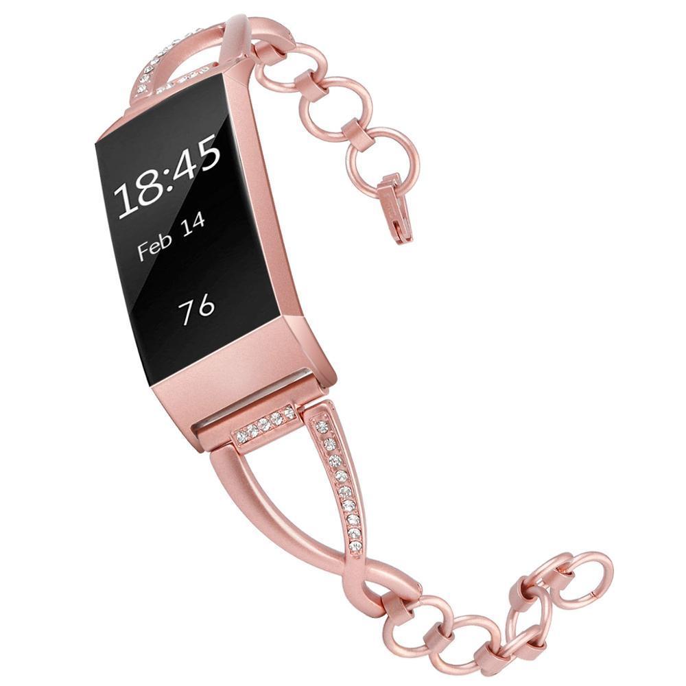 Diamond Stainless steel strap for fitbit charge 3 band charge3 replacement link bracelet wrist belt fashion watchband