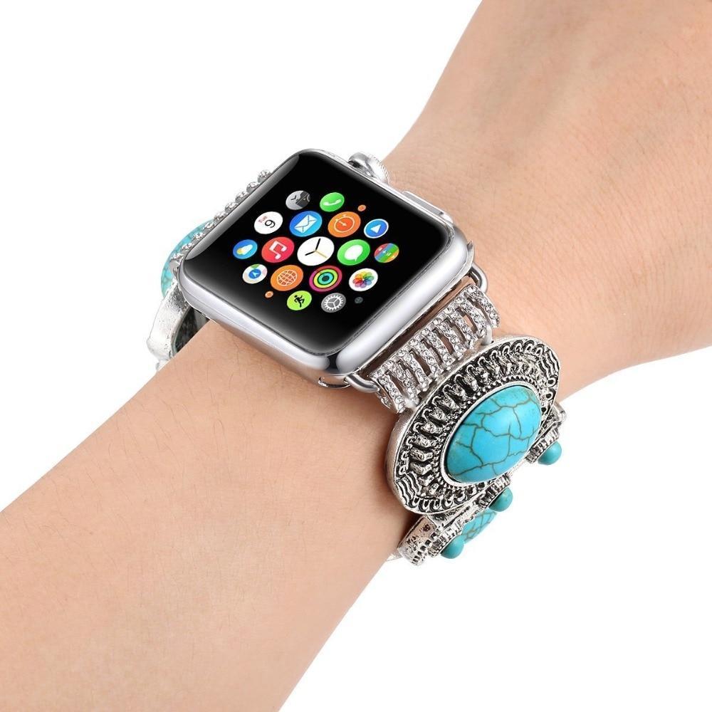 Jewelry Strap For Apple Watch 4 band 44mm 40mm iwatch series 3/2/1 42mm/38mm diamond Turquoise Wrist bracelet belt