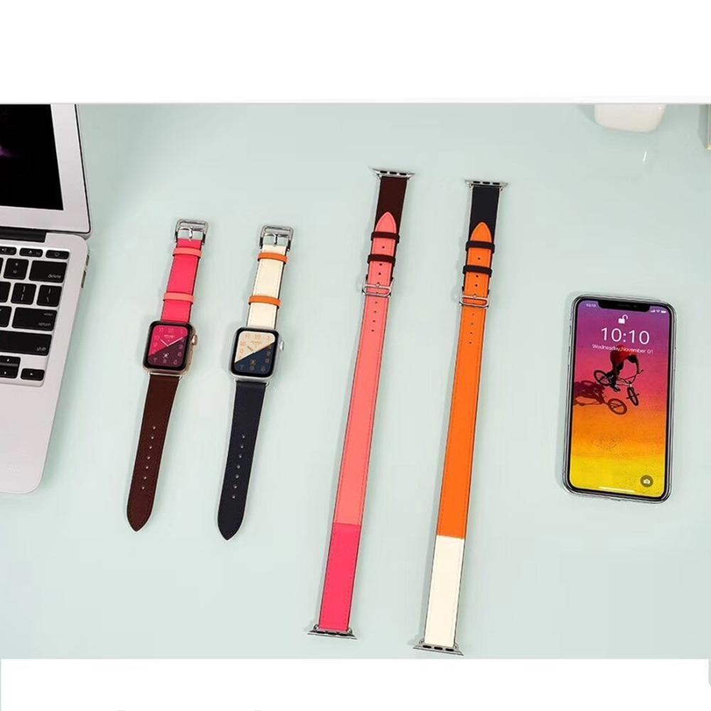 Double tour Leather strap For apple watch band apple watch 5 4 3 band 44mm 40mm correa iwatch  42mm 38mm correa watchband belt