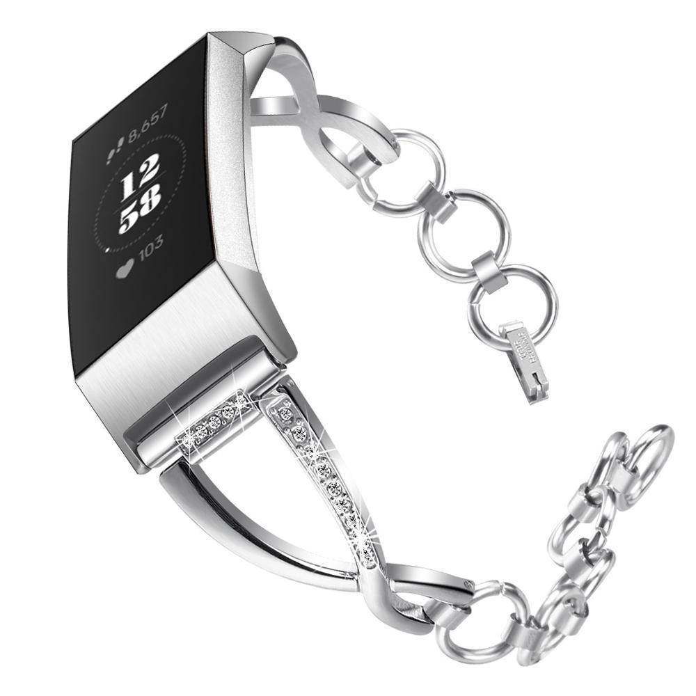 Diamond Stainless steel strap for fitbit charge 3 band charge3 replacement link bracelet wrist belt fashion watchband