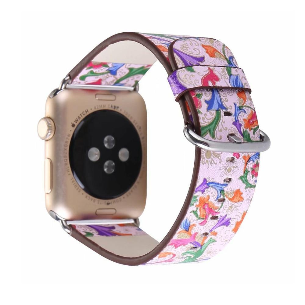 leather strap For Apple Watch band 42mm 38mm iwatch series 3 2 1 Vintage Flower Print wrist bands bracelet straps belt