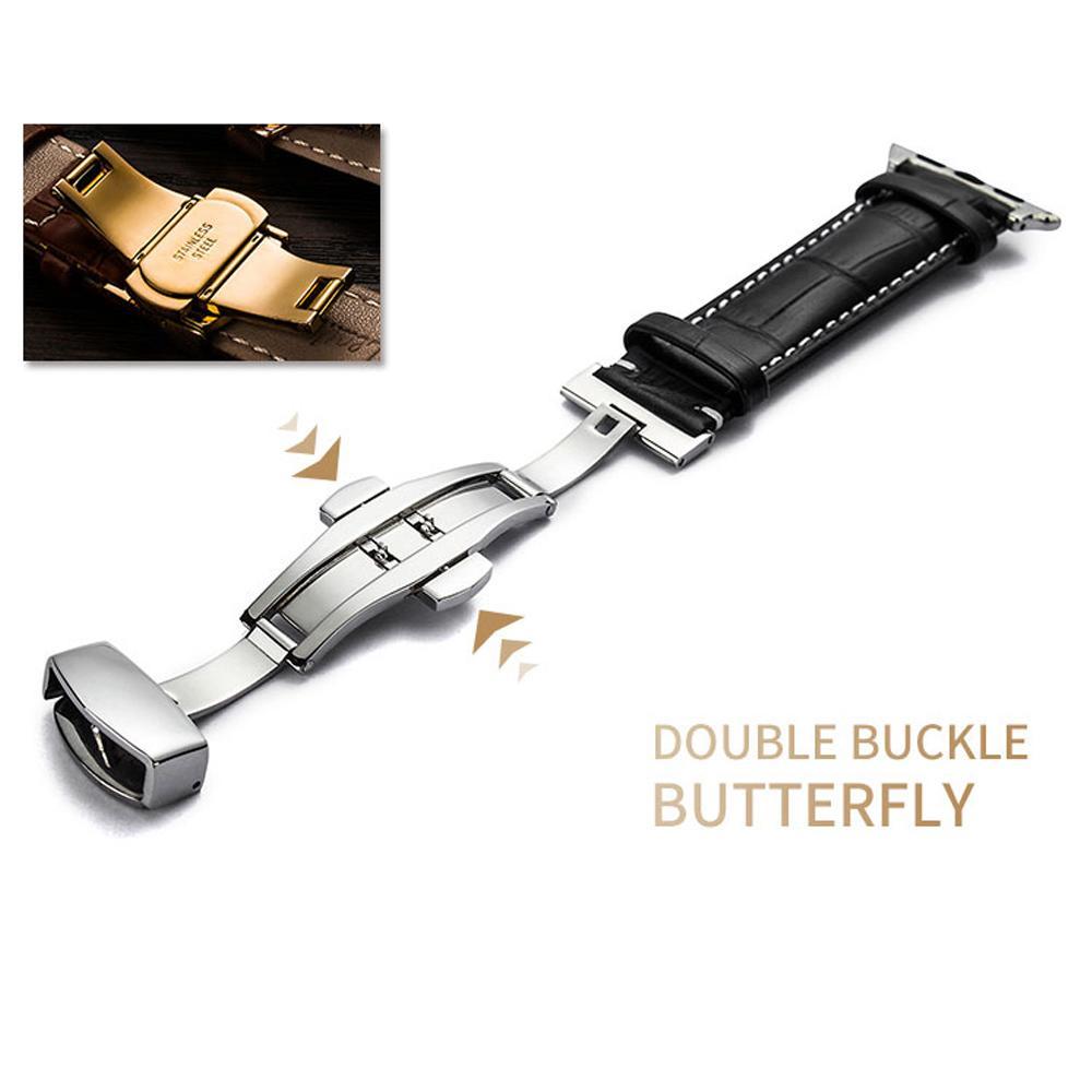 Leather strap For Apple watch band 4 44mm 40mm Butterfly buckle bands Iwatch series 3 2 1 42mm 38mm bracelet wrist belt