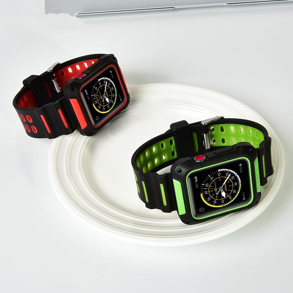 silicone Sport strap For Apple watch band 42mm 38mm iwatch 3/2/1 waterproof protective cover wrist watchband belt & case