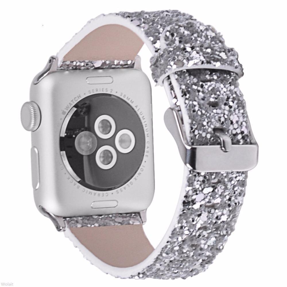 Leather Strap for Apple Watch Band apple watch 5 4 3 44mm/40mm 42mm 38mm iWatch 5/4/3/2/1 band bracelet bling watchband belt