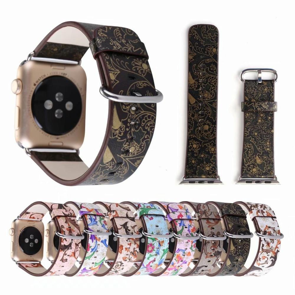 Floral Printed Leather strap For Apple Watch band apple watch 5 4 3 band 42mm/38mm 44mm/40mm correa iwatch band Bracelet watchband