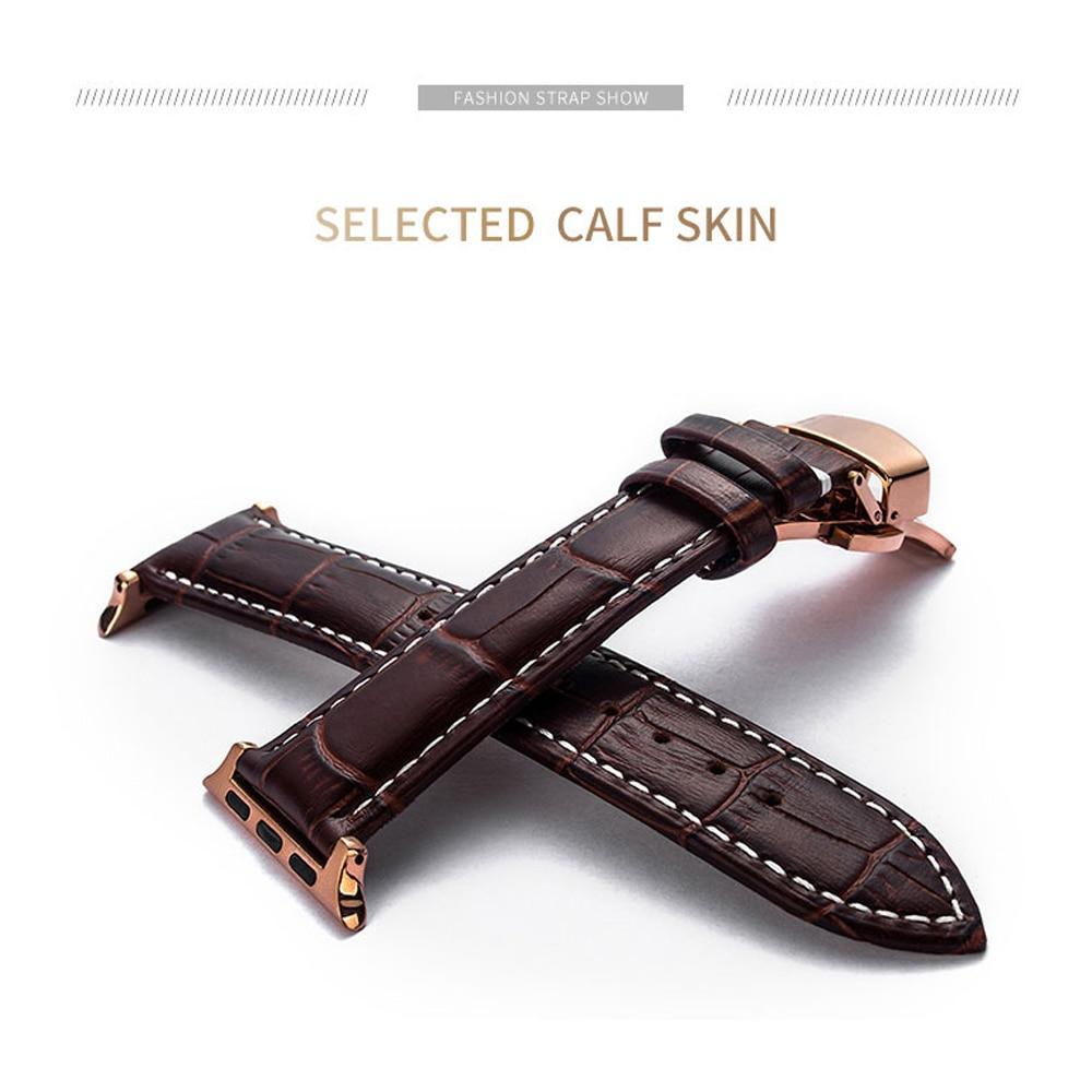 Genuine Leather strap For Apple watch band 42mm 44mm Butterfly buckle Iwatch series 3 2 1 40mm/38mm bracelet wrist belt