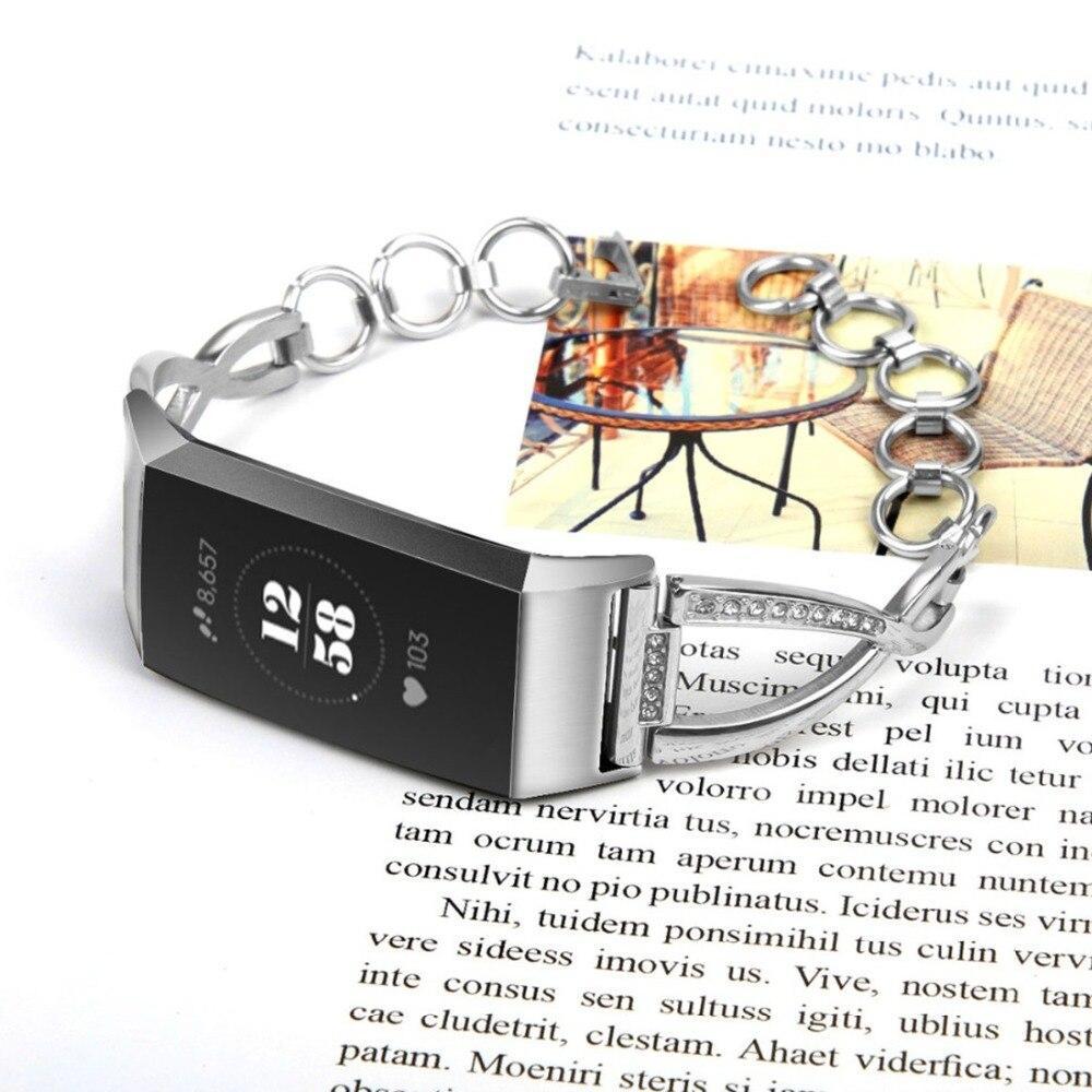 Diamond Stainless steel strap for fitbit charge 3 band charge3 replacement link bracelet wrist belt fashion watchband