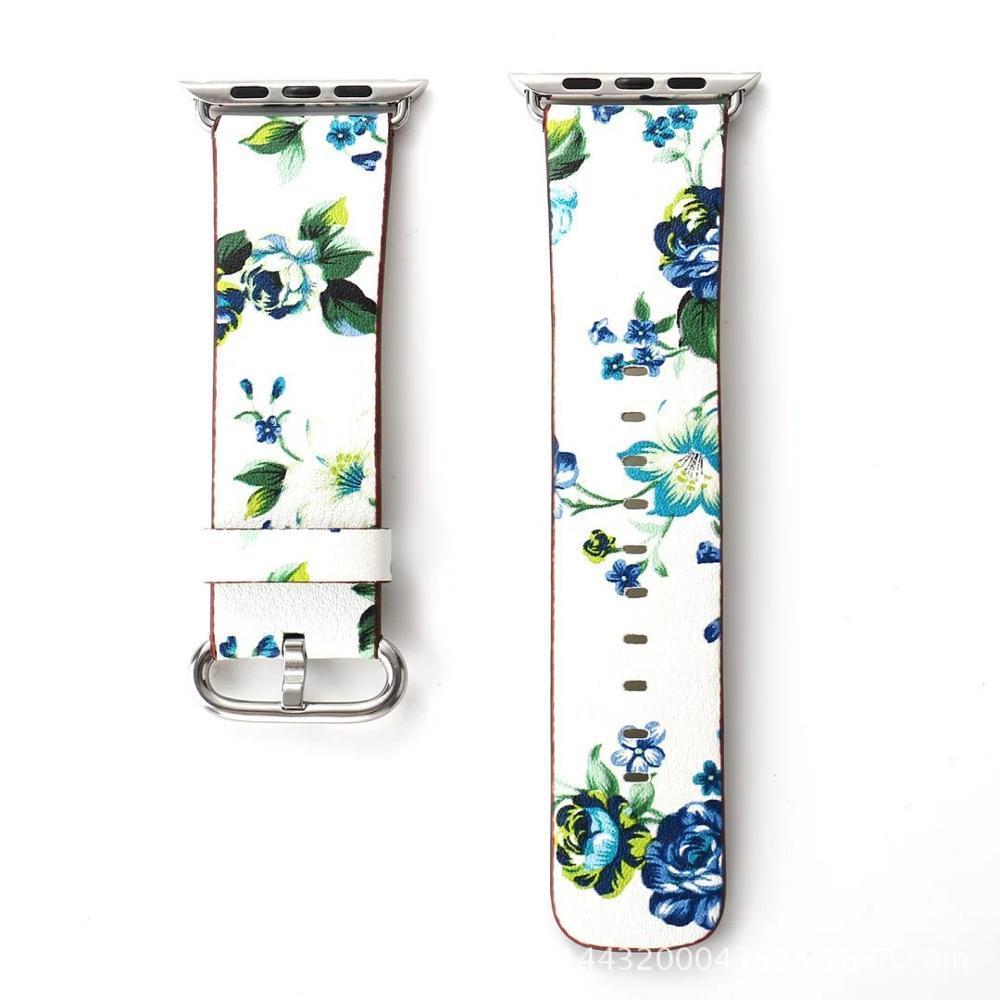 Floral Printed Leather strap For Apple Watch band apple watch 5 4 3 band 42mm/38mm 44mm/40mm correa iwatch band Bracelet watchband