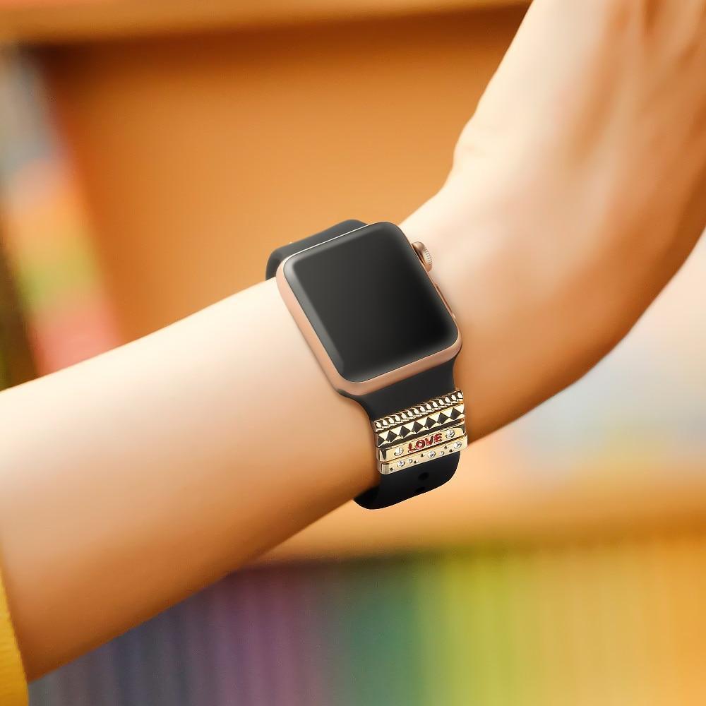 Decorative Ring Ornament For Apple Watch Band apple watch 4 3  5 band 44mm 40mm 42mm 38mm iwatch  Stainless Steel "LOVE" Gift