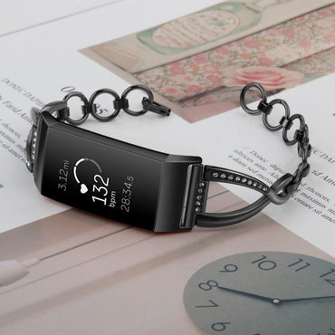 Diamond Stainless steel strap for fitbit charge 3 band charge3 replacement link bracelet wrist belt fashion watchband