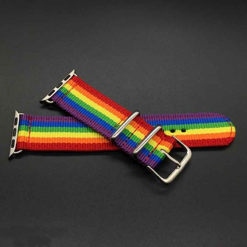 Nato strap For Apple Watch band 42MM/38MM iwatch band 3/2/1 44mm 40mm rainbow bracelet Woven Nylon apple watch 4 3 belt