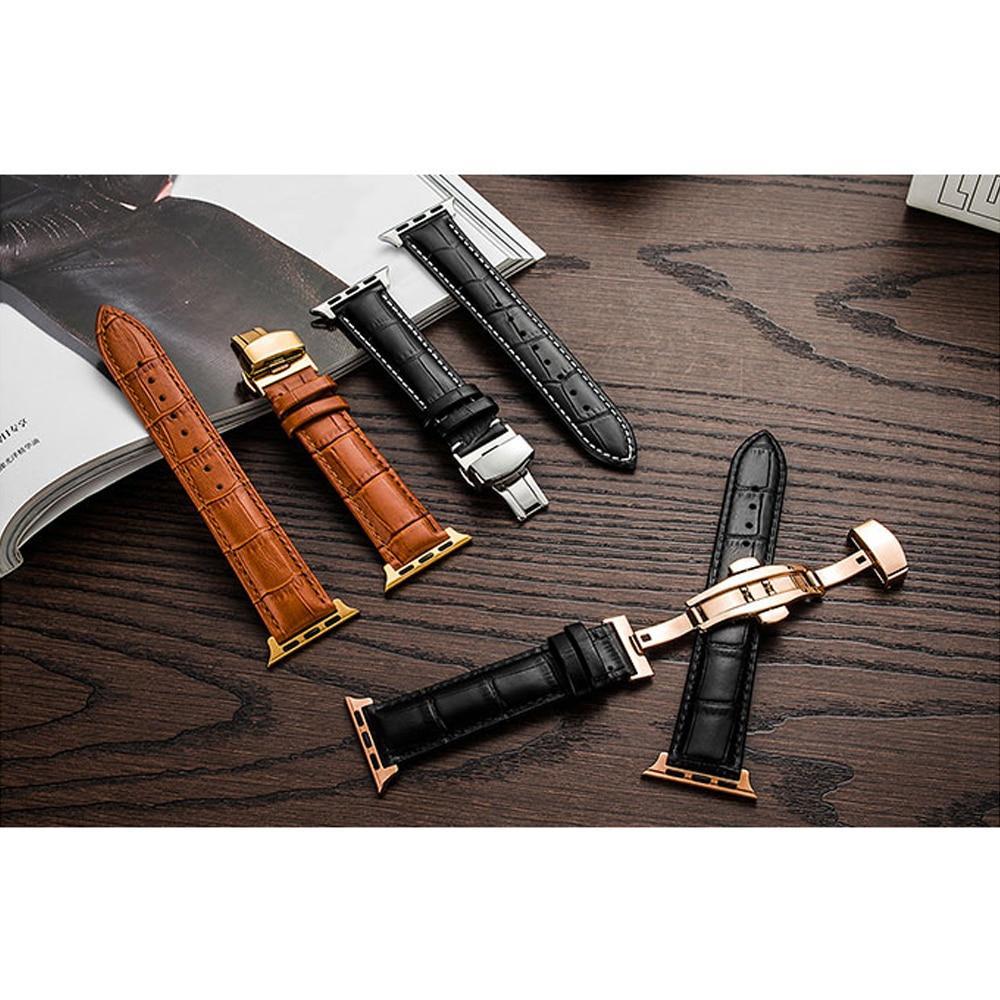 Genuine Leather strap For Apple watch band 42mm 44mm Butterfly buckle Iwatch series 3 2 1 40mm/38mm bracelet wrist belt