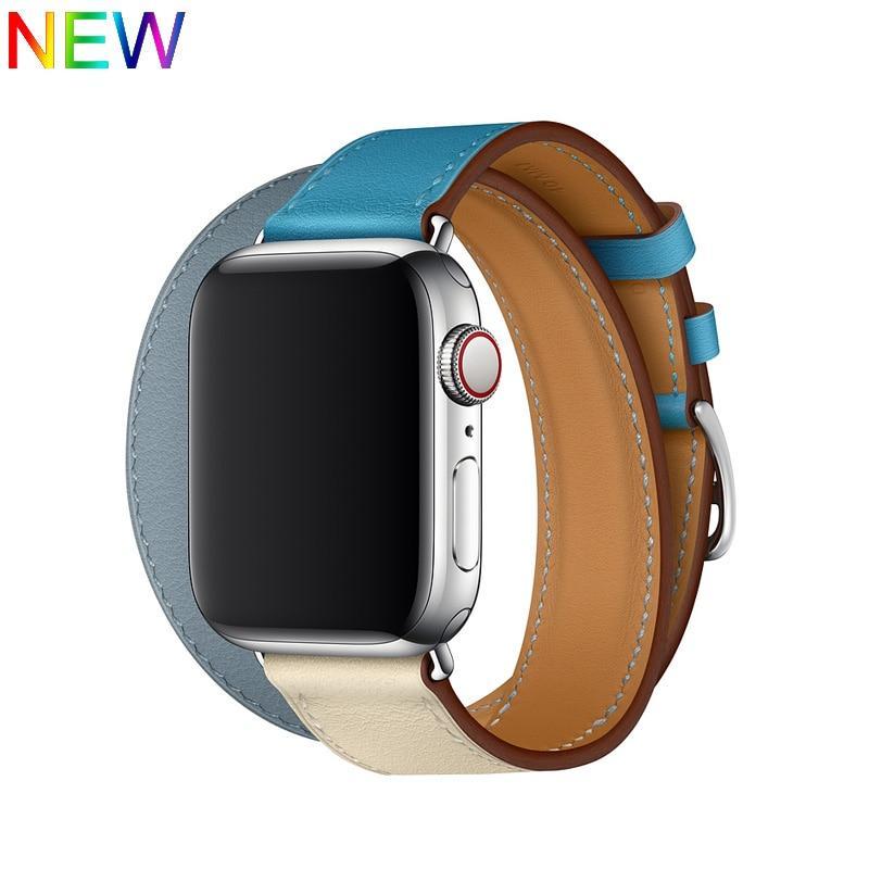 Double tour Leather strap For apple watch band apple watch 5 4 3 band 40mm 44mm correa iwatch 5 42mm 38mm watchband belt