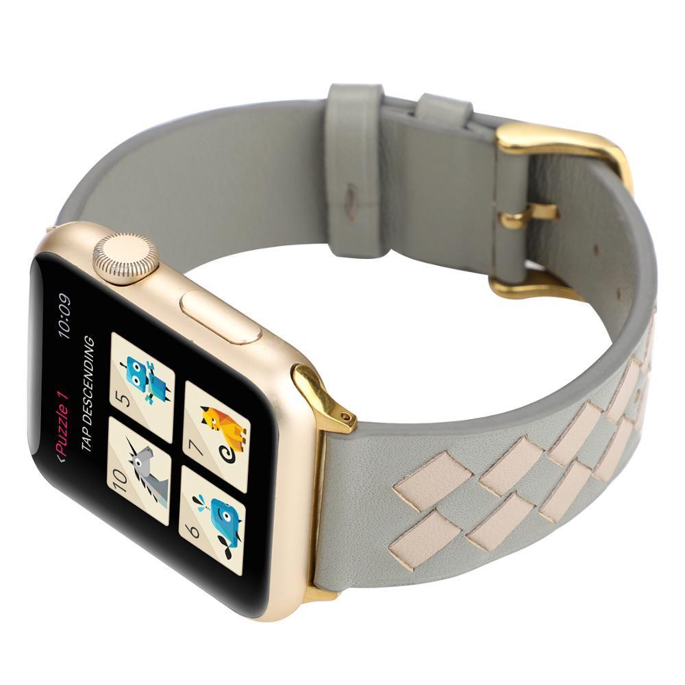 Genuine Leather Woven Strap for Apple Watch 5 apple watch 4 40mm 44mm 38mm 42mm Creative Pink Grid Bracelet Band for iwatch 3 2