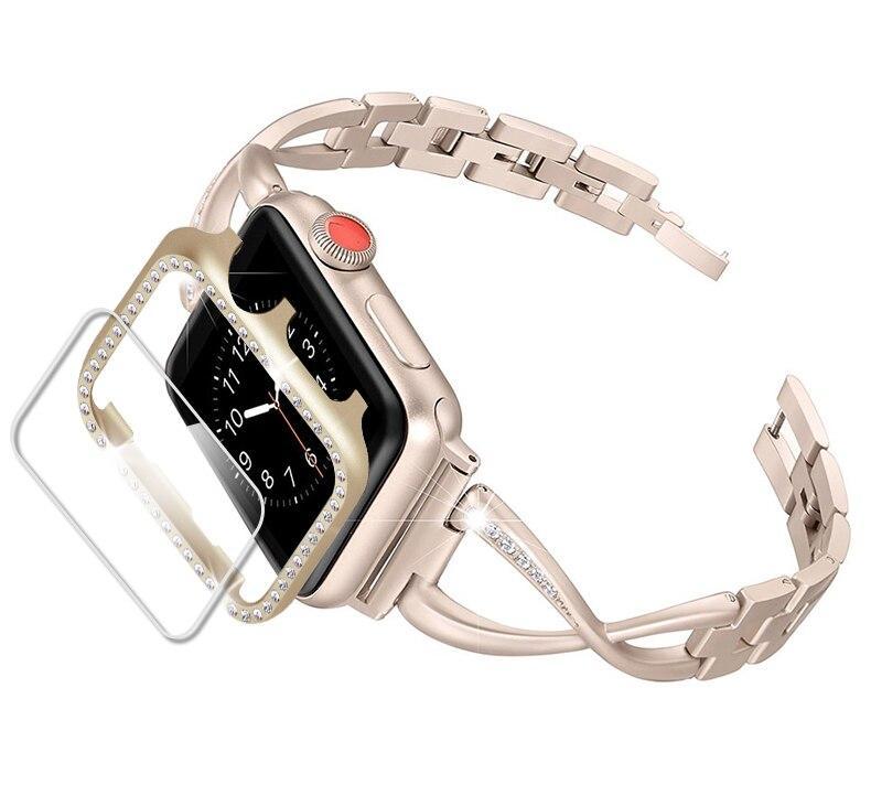 Diamond strap for apple watch band 5 4 44mm 40mm iwatch band watchband+Diamond case cover and Screen Protector