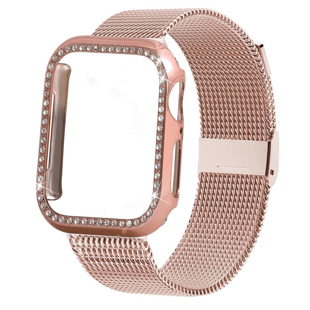 Case+strap For Apple Watch band Milanese loop Apple watch 4 3 5 44mm 40mm iWatch band 42mm 38mm Bling stainless steel bracelet