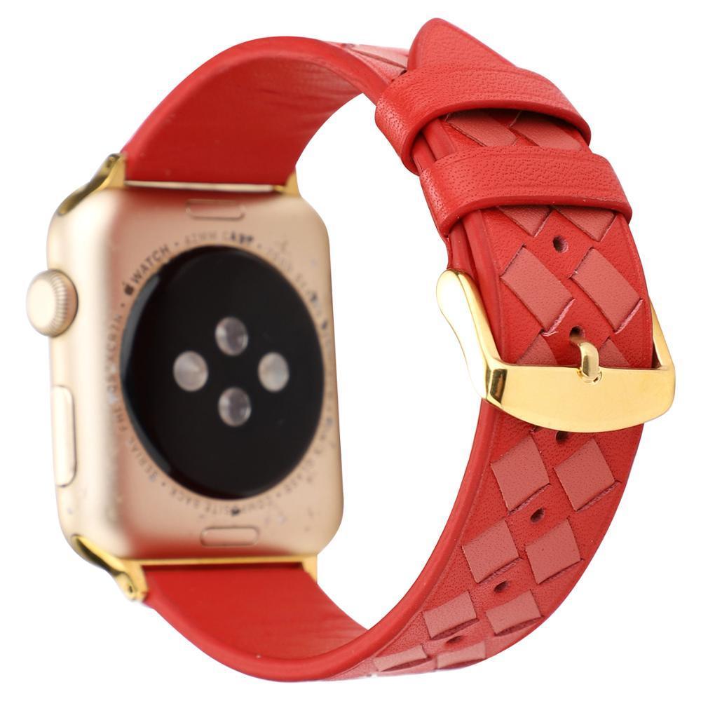 Genuine Leather Woven Strap for Apple Watch 5 apple watch 4 40mm 44mm 38mm 42mm Creative Pink Grid Bracelet Band for iwatch 3 2