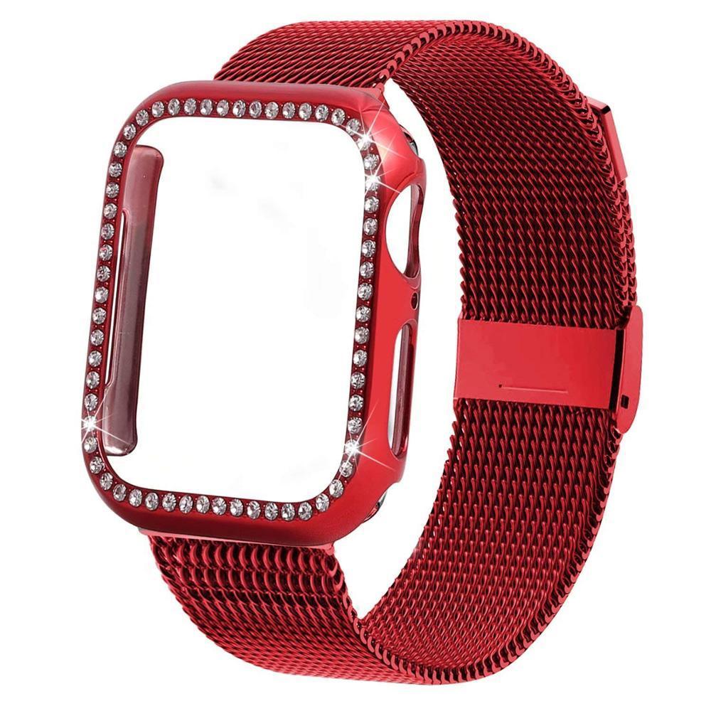 Case+strap For Apple Watch band Milanese loop Apple watch 4 3 5 44mm 40mm iWatch band 42mm 38mm Bling stainless steel bracelet