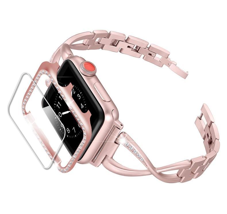 Diamond strap for apple watch band 5 4 44mm 40mm iwatch band watchband+Diamond case cover and Screen Protector