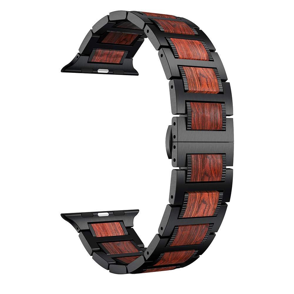 Wooden strap For Apple watch band 5 4 44mm 40mm iWatch band 3 42mm 38mm bracelet Red Sandalwood+Stainless steel Watchband