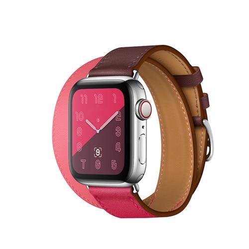 Double tour Leather strap For apple watch band apple watch 5 4 3 band 40mm 44mm correa iwatch 5 42mm 38mm watchband belt