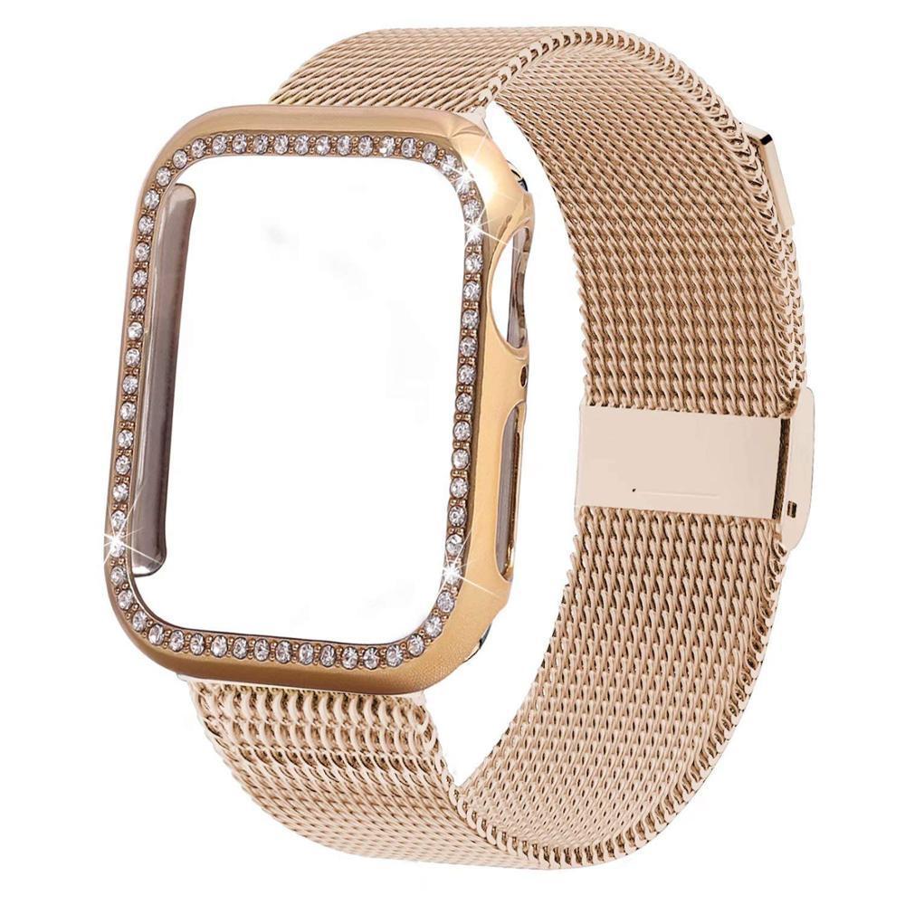 Case+strap For Apple Watch band Milanese loop Apple watch 4 3 5 44mm 40mm iWatch band 42mm 38mm Bling stainless steel bracelet